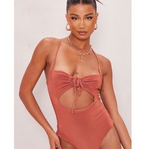 PrettyLittleThing Silky Rust Brown
Cutout Tie Bodysuit Size 6 NWT